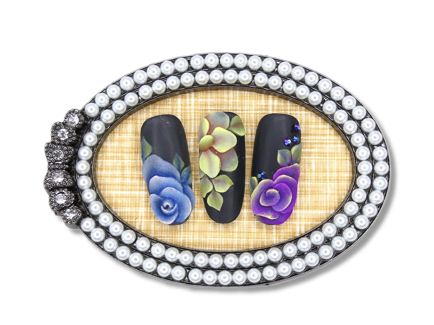Nail Art Display Plate - Small Pearls, Black Oval - My Little Nail Art Shop