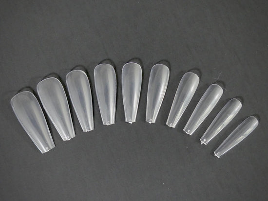 Load image into Gallery viewer, Charisma Nail Full Cover Coffin Clear Tips, 500ct / 10 sizes - My Little Nail Art Shop
